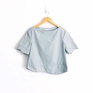 & Other Stories Blue Asymmetrical Scallop Blouse